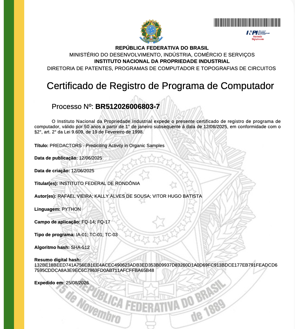 Certificado de registro de programa de computador no INPI